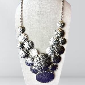 Vintage Shining Peaks Silver Hammered Circles Statement Necklace